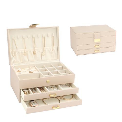 3-Layer Jewelry Box with 2 Drawers, Large Capacity Jewelry Holder Box for Women Girls, Best Gifts for Christmas Valentine's Day New Year.(Apricot) - color: Apricot A, size: 3-Layer