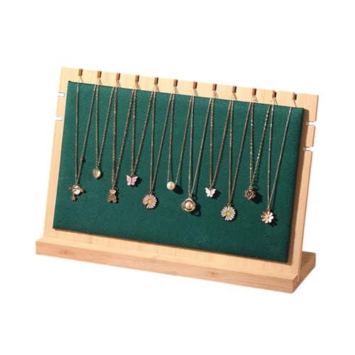 TANG SONG 7.8'' x 11.8'' Horizontal Wooden Flannelette Necklace Display Stand - Soft Mat Jewelry Organizer for Multiple Bracelets & Chains (Green, Medium) - color: Green, size: Medium