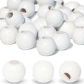 240Pcs White Wood Beads 16mm with Large Hole:6mm for Craft Wood Beads for Art Work (White) - color: White