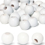 240Pcs White Wood Beads 16mm with Large Hole:6mm for Craft Wood Beads for Art Work (White) - color: White