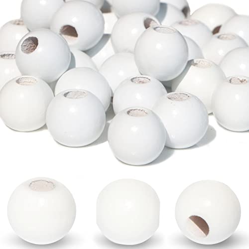 100pcs White Wood Beads 16mm Large Hole 6mm for Craft DIY Macrame Art Decoration and Handmade Artworks - color: White
