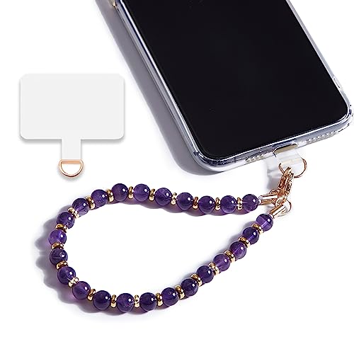 Marble Beaded Phone Wrist Strap,Detachable Phone Bracelet Strap with Tether Tab,Hands-Free Wristlet Strap (Amethyst Purple) - color: Amethyst Purple
