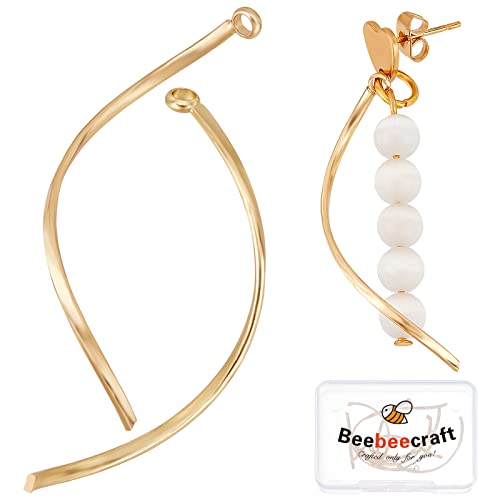 Beebeecraft 1 Box 10Pcs Curved Drop Earrings Long Bar Charms 18K Gold Plated Drop Dangle Jewelry Making Findings for DIY Earrings