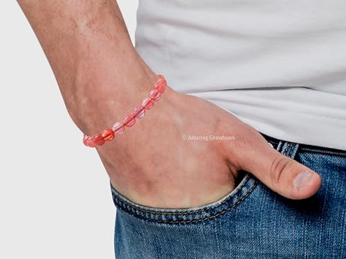 Amazing Gemstone Cherry Quartz Bracelet, Gifts For Men & Women - Protection Healing Crystal Bracelet - 8mm Gemstone Beaded Adjustable Bracelet, Pulseras Para Hombres Mujer Stocking Stuffers - color: Cherry Quartz
