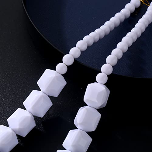 Halawly White Beads Necklace, Acrylic Costume Jewelry for Women Chunky Statement Strand Necklaces with Bracelet Dangle Earrings, Big African Beaded Necklace - color: White Long