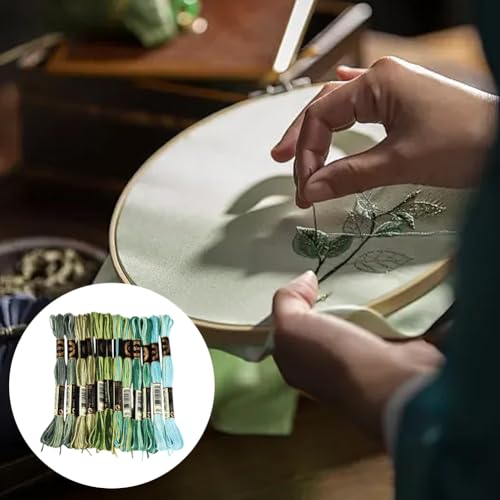12 Skeins 105 Yards Green Embroidery Thread Variegated Cross Stitch Floss Bulk 6 Ply Polyester Yarn Colorful Friendship Bracelet String for Sewing Making Needlecraft Knitting Stitching DIY - color: Forest Green