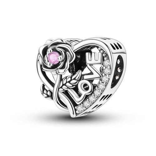 LAZA 925 Sterling Silver Charm for Bracelet Necklace Dangle Love Mom Butterfly Party Charm Beads Pendants DIY Jewelry for Women - color: Love Rose