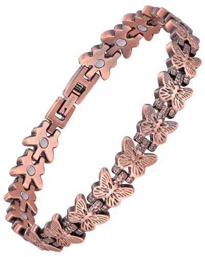 Jecanori Pure Copper Bracelet for Women,Copper Magnetic Bracelet With 3500 Gauss Magnets, Adjustable Jewelry Gift with Sizing Tool - color: copper