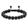 AD Beads Natural 10mm Gemstone Bracelets Healing Power Crystal Macrame Adjustable 7-9 Inch - color: Matte Black Onyx