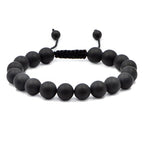 AD Beads Natural 10mm Gemstone Bracelets Healing Power Crystal Macrame Adjustable 7-9 Inch - color: Matte Black Onyx