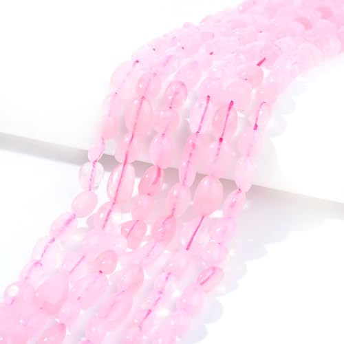 Rose Quartz Pebble Nugget Oval Free Tumbled Stone 6-8mm Natural Gemstone Loose Beads Approx 15.5 inch for DIY Jewelry Making - color: Rose Quartz