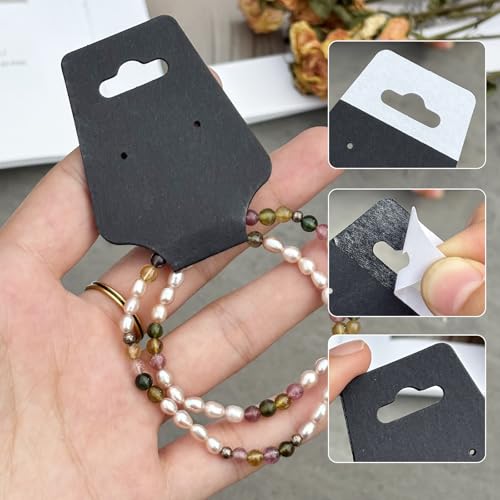 200PCS Bracelet Display Cards Necklace Holder Cards Self Adhesive Jewelry Packaging Selling Card for Small Business (Black with two earring holes, 1.8x4.7 inches) - color: Black with two earring holes, size: 1.8x4.7 inches