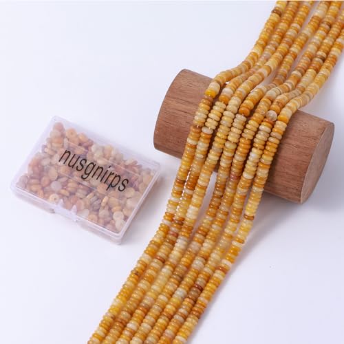 Natural Yellow Jade Disk Stone Spacer Beads 6x2mm 38cm/str Flat Rondelle Loose Semi Gemstone Caps for Making Bracelets Necklace - color: Yellow Jade