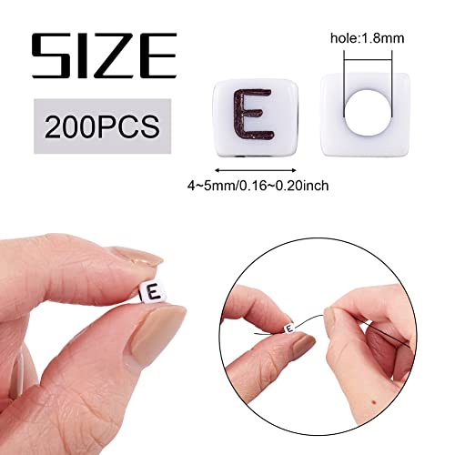 240pcs Opaque Acrylic Letter E Cube Beads White Plastic Alphabet Loose Spacer Square Beads 4-5mm for DIY Name Bracelet Necklace Jewelry Crafts Making Hole: 1.8mm - color: Letter E#White and Black