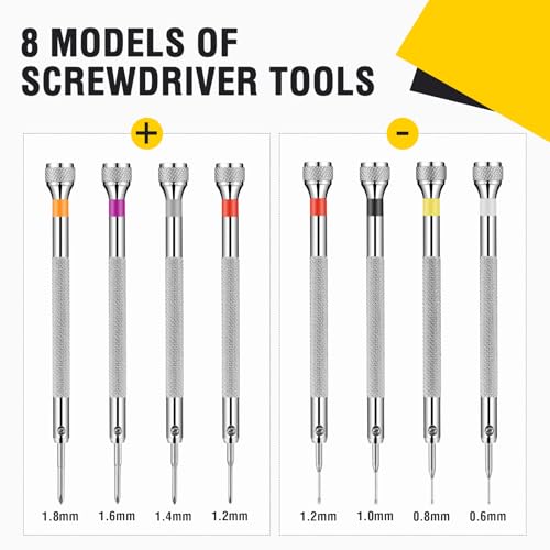 Chumia 8 Pieces Precision Watch Screwdriver Set, 0.6-1.8 mm Micro Jewelers Repair Screwdriver Set for Eyeglasses Jewelry Work, Electronics Repair(Flathead, Phillips) - size: 0.6-1.8 mm, style: Flathead, Phillips