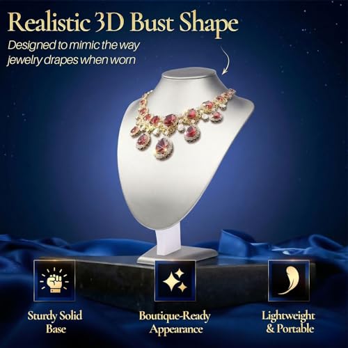 Flexzion Necklace Bust Display Stand (2 Pack) - 11 Inch 3D Mannequin Black Velvet Necklace Display Holder for Home, Boutique & Trade Shows - Jewelry Display for Selling Necklace, Pendants, Lockets - size: Standard (2 Pack)