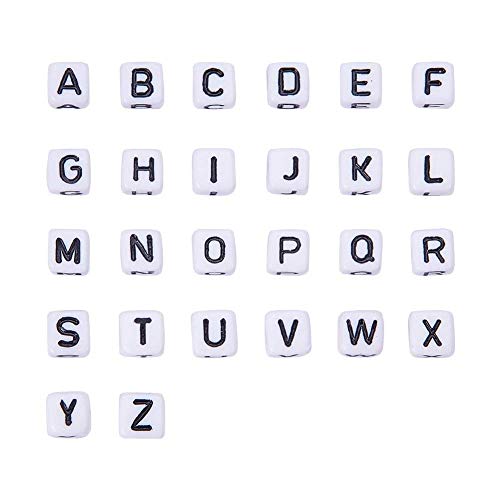 FASHEWELRY 300Pcs Cube White Acrylic Letter Beads 6x6mm Alphabet A-Z Spacer Beads for DIY Bracelet Necklace Jewelry Making - color: Mixed Letters, size: 6x6x6mm