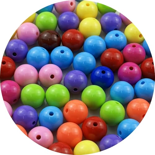 60pcs Acrylic Round Beads for Crafts 14mm Resin Candy Color Spacer Beads with Hole for Jewelry Making Sewing Crafts Decoration Necklaces Bracelets Earrings Supplies(Dark Mix Colors) - color: Dark Mix Colors, size: 14mm