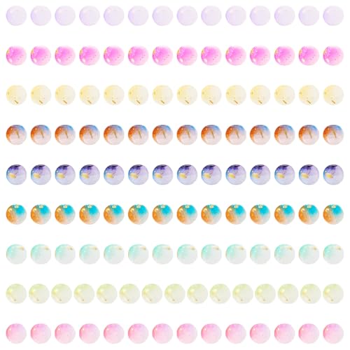 630 Pcs Frosted Glass Beads Bulk 8mm Sea Glass Beads Crackle Glass Bead with Glitter Powder Baking Painted Round Crystal Bead for Jewelry Making Bracelet Necklace Earring Crafts Accessories - size: 8mm
