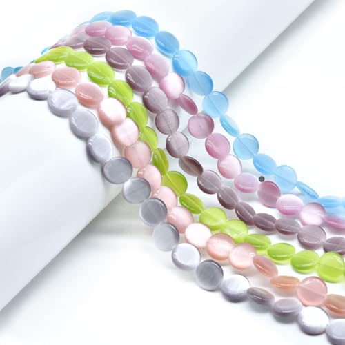 33pcs 12mm Mixed Colors Cat's Eye Coin Stone Loose Gemstone Beads Semi-Precious Craft Supplies for DIY Jewelry Making - color: Coin12mm Mixed Colors