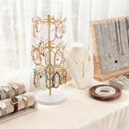 Mkono Bracelet Holder Gold Metal Rotating Bracelet Display Stand 3 Tier Jewelry Tower rack with 36 Hooks and Wood Base Modern Adjustable Storage Organizer Tree for Selling KeyChain Bangle Accessories