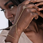Gold Hand Chain Bracelet for Women, Ring Bracelet Hand Chain Non Tarnish Waterproof Dainty Finger Bracelet Beaded Cubic Zirconia Layered Twist Link Stack Bracelets Trendy Jewelry Gift for Her - color: Bead Double Chain