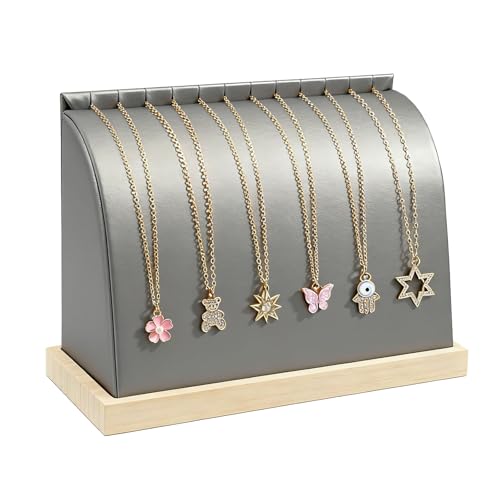 TANG SONG Cambered Wooden Leather Soft Mat Multiple Necklace Display Stand Necklace Chains Organizer Holder for Home (Silver-Gray) - color: Silver-Gray