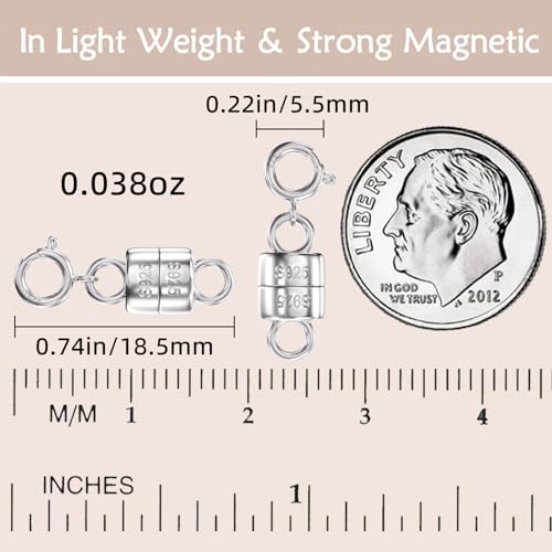 OHINGLT 925 Sterling Silver Magnetic Necklace Clasps and Closures,Gold and Silver Magnetic Clasp Converter for Jewelry Making Supplies,Chain Extender Connector for Small Necklace Bracelet - color: 8Pcs Silver