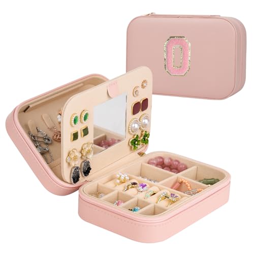 Travel Jewelry Case Travel Jewelry Box With Mirror, Jewelry Organizer Bridal Shower Gifts To Her, Earring Travel Case, Trendy Gift for Women and Girls (O, Pink) - color: O, size: Pink