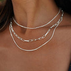 Freekiss Women's Layered Necklace Set - 3 Piece Dainty Gold Jewelry for Everyday Stacking | 14K Gold Plated Snake Chain, Rope Chain, Cuban Chain | Adjustable Length 14-18.5 Inch | Gift Ready - color: Silver, style: Paperclip+O Chain+Box Chain