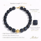 Mchic Colorful Beaded Choker Necklace for Women: Boho Large Square Acrylic Beaded Necklace Stainless Steel Adjustable Surfer Beach Strand Necklaces Summer Handmade Jewelry Gift for Women - color: Black1