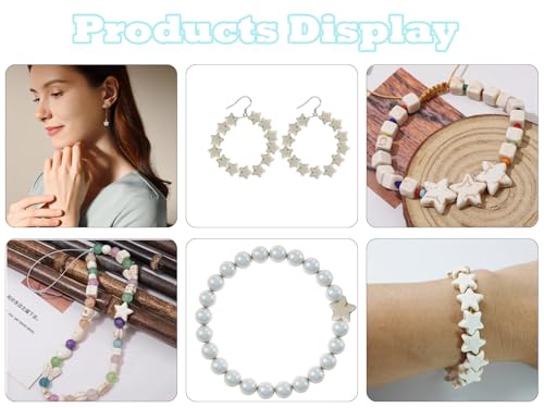 Turquoise Star Beads Bulk for Jewelry Making 300pcs 8 * 12mm White Natural Stone Space Beads for Hair,Garland Keychain, Lanyard, DIY Handmade Craft,Necklace, Bracelet Supplies - color: White Star
