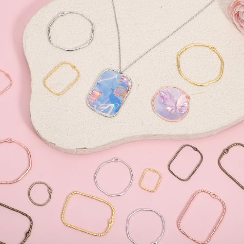 48 Pcs Alloy Open Back Bezel Pendants, 6 Styles Hollow Frame Pendants Ring for Resin Jewelry Making, DIY Craft Blank Bezels Molds for Earrings, Necklaces, Bracelets, Pressed Flower Charms (4 Colors)