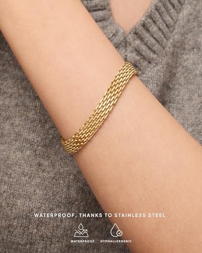 PAVOI 14K Gold Plated Chunky Chain Adjustable Bracelet for Women | Stainless Steel Lightweight Trendy Chain Bracelet - color: Yellow Gold, size: 6 Inches