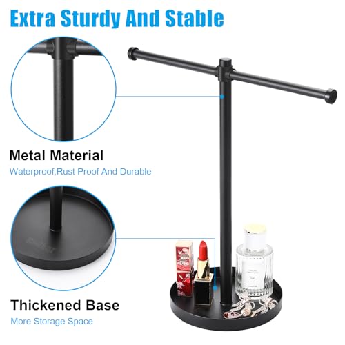 bodkar Jewelry Necklace Organizer Stand,12.9" Tall Sturdy Metal Jewelry Stand with Round Tray for Bracelet Bangles Holder Display,Long Necklace Organizer Holder (black) - color: Black