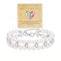 Double Layer Pearl Heart Bracelets for Women, Cubic Zirconia Charm Jewelry, Adjustable Gold Silver Stackable Bracelet Jewelry Set Birthday Gift for Mom Daughter Wife - color: Silver-White
