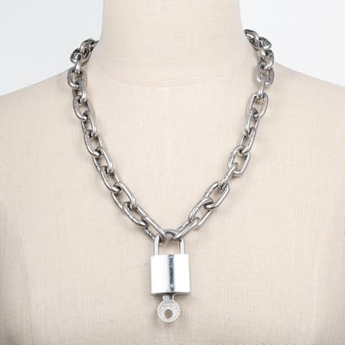 Heavy Chunky Stainless Steel Lock Necklace punk gothic Padlock Choker Chain for Men Jewelry - size: 23.7, style: 4MM