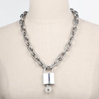 Heavy Chunky Stainless Steel Lock Necklace punk gothic Padlock Choker Chain for Men Jewelry - size: 23.7, style: 4MM