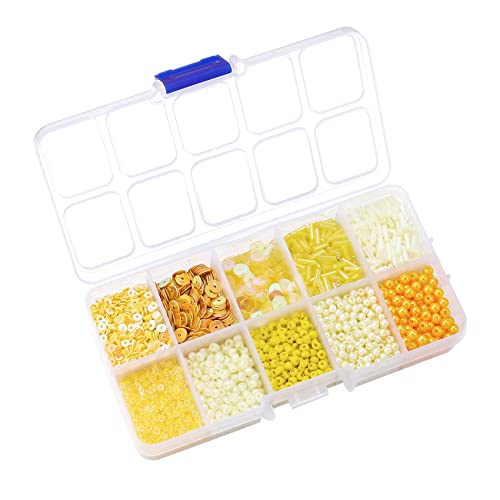 Assorted Beads for Jewelry Making, Glass Seed Bugle Tube Beads Loose Sequins Multiple Sizes for Crafts Sewing Jewelry Making - color: yellow