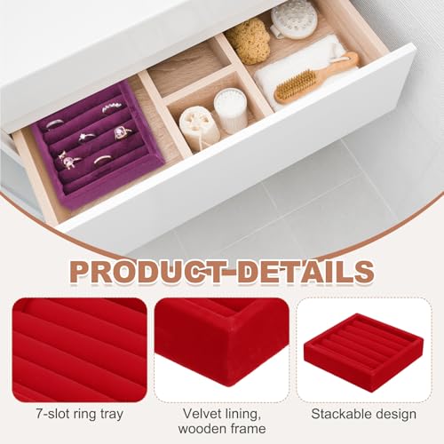 uxcell Stackable Jewelry Storage Tray, Jewelry Tray Drawer Organizer, Small Display Box for Earrings, Necklaces, Rings and Bracelets, Red - color: Red