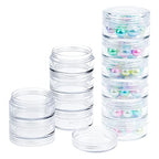 Fengek 6 Sets 6 Layer Stackable Plastic Containers, 10G/10ML Clear Cosmetic Storage Box Round Organizer Jars for Beads, Buttons, Small Jewelry Findings