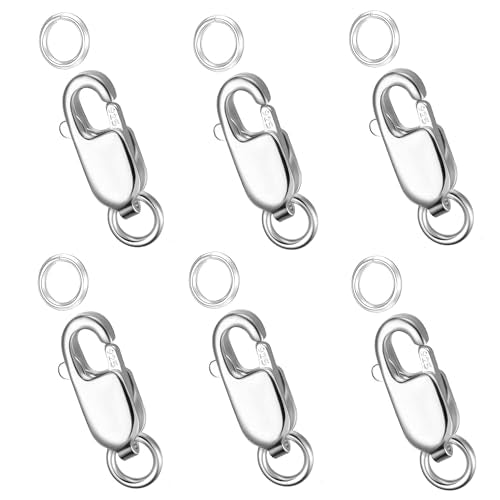 Dailyacc 925 Sterling Silver Lobster Clasp with Closed Jump Rings Gold Necklace Clasps and Closures for Jewelry Bracelet Extender,Made in Italy - color: 6pcs Silver, size: 0.47IN/12MM