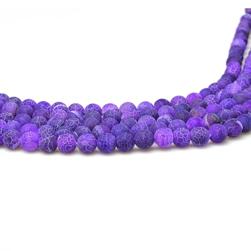 Natural Purple Cracked Dream Fire Dragon Veins Agate Beads Round Stone Beads for Jewelry Making DIY Bracelets Necklaces (8mm) - color: Purple Frosted Agate, size: 8mm