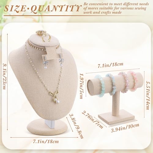 RattanView 2 Pcs Jewelry Display Set Necklace Mannequin Bust T Bar Bracelet Holder for Earring Necklace Ring Display - color: Flaxen