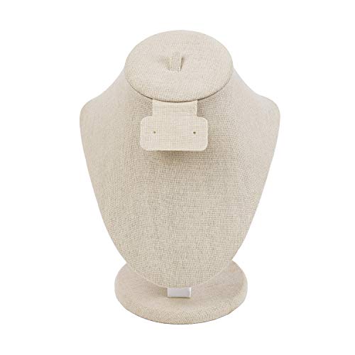 MOOCA Linen Covered Wood Jewelry Display Necklace Chain Jewelry Bust Stand, Necklace Display Mannequin Bust, 8 7/8" in Height, Tan Linen - color: Tan Linen