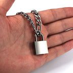 DIBOLA Padlock Necklace Stainless Steel Lock Chain for Men Women Silver 18-24 inch - color: Silver1