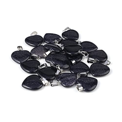 LE SKY 20 Pcs natural stone pendants heart shape healing stone charms for jewelry making - color: blue sand