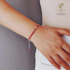 Natural Crystal Cut Bead Bracelet, 925 Silver Faceted Gemstone Jewelry for Women, Handmade Chakra Design Gift for Birthday Christmas Daily Wear - color: Red Ruby
