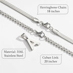 P. BLAKE Layered Initial A-Z Pendant Necklaces for Boys Men, Stainless Steel Letter Cuban Link Herringbone Chain Fashion Jewelry Gifts - color: Silver, size: Letter D
