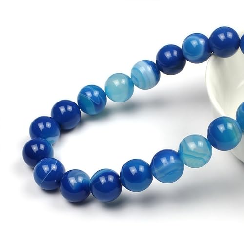 MJDCB Natural Stone Beads Blue Striped Agate Round Loose Beads for Jewelry Making DIY Bracelet Necklace (8mm) - color: Blue Striped Agate, size: 8mm